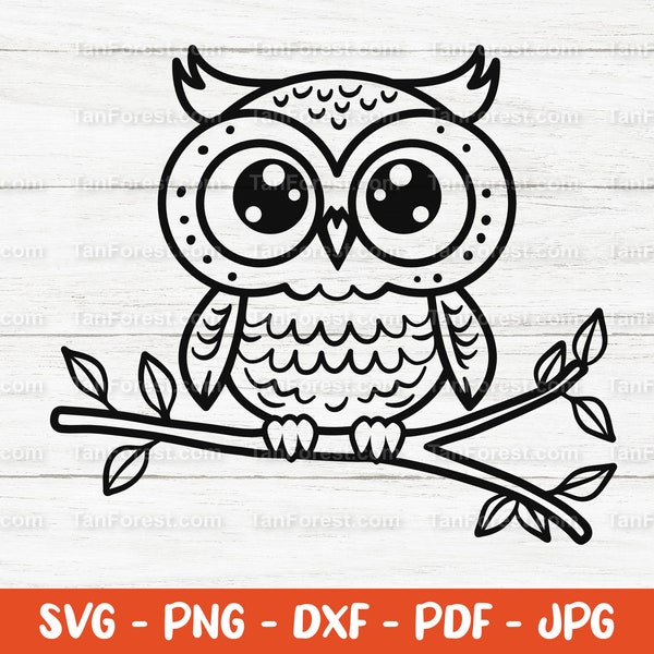 Owl svg outline cut file. Baby owl svg, Cute owl svg. Woodland animal svg. Bird svg. Kawaii svg. Cut files for Cricut and Silhouette.
