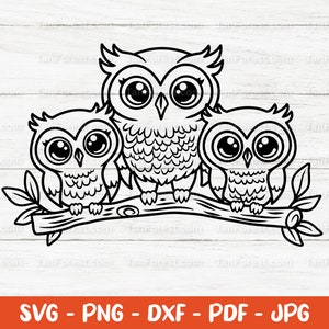 Schattige uil familie SVG overzicht gesneden bestand. Baby uil SVG, schattige uil SVG. Bos dieren SVG. Vogel-svg. Kawaii-svg. Bestanden knippen voor Cricut Silhouette