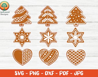 Christmas Gingerbread Cookies SVG, Layered Star, Heart, Tree (Digital Download)