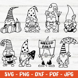 Fall gnome SVG Outline Bundle. Garden gnomes. Cute autumn design. Girl fall, boy fall. Svg, png, dxf Cut files for Cricut or Silhouette.