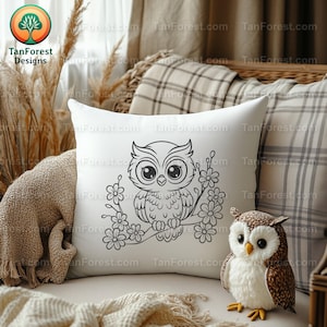 Cue Owl SVG-overzicht: snijbestanden voor de Cricut en Silhouette. Bosvogel op een tak Clipart, Floral Owl PNG, Forest Animal digitale download. afbeelding 3