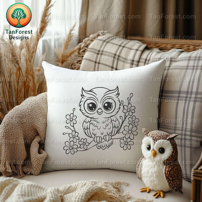 Cue Owl SVG-overzicht: snijbestanden voor de Cricut en Silhouette. Bosvogel op een tak Clipart, Floral Owl PNG, Forest Animal digitale download. afbeelding 3