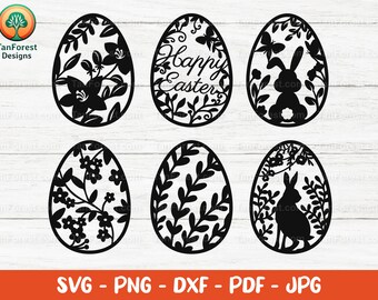 Huevo de Pascua floral SVG, clipart de conejito, archivos vectoriales (descarga digital)