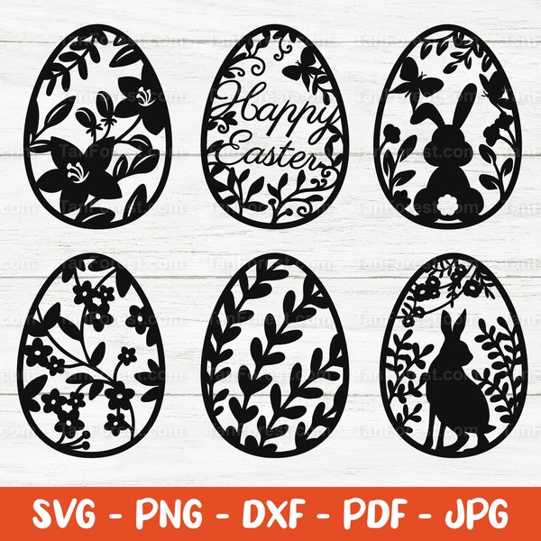 Easter egg SVG cut file. 6 Easter eggs vector designs. Easter clipart, Easter bunny, Floral Easter. Svg files for Cricut and Silhouette.
