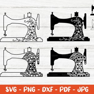 Máquina de coser SVG archivos de corte sólido y de contorno. Máquina de coser floral, Máquina de coser Mandala, Descarga digital svg, dxf, png, jpd, pdf.
