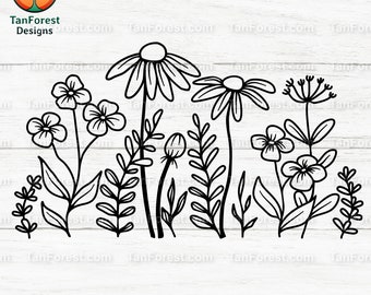 Wildflowers Doodle SVG Cut File, Spring Floral Design (Digital Download)