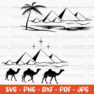Pyramids of Giza svg, Set of 2 Egyptian landscapes svg, ancient Egypt svg, Cut files for Cricut and Silhouette