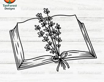 Libro abierto SVG, Libro con lavanda Clipart, Libro floral PNG, Regalo para amantes de la lectura, Descarga digital literaria, Pegatina de planificador, Regalo para maestros.