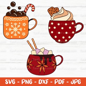 Hot chocolate mug svg layered and outline, Christmas chocolate svg, Hot chocolate Clipart, Winter svg, Cricut Silhouette svg cut files.