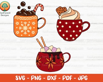 Hot Chocolate Mug SVG, Christmas Clipart, Cricut Silhouette Cut Files (Digital Download)