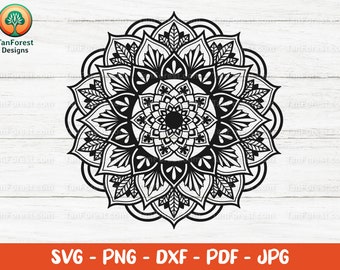 Archivo SVG de corte de flor de mandala, diseño zentangle (descarga digital)