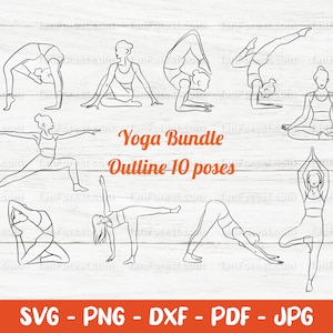 Yoga pone pacchetto SVG, contorno yoga, posa yoga in formato SVG, clipart Yoga, donna yoga in formato SVG, Asana in formato SVG, file di taglio Yoga per Cricut e Silhouette.