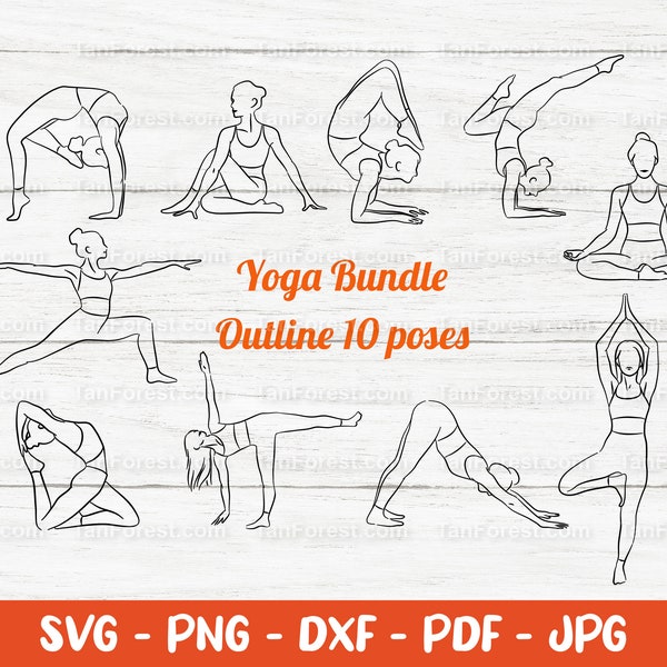 Yoga poses SVG Bundle, Outline yoga, Yoga pose svg, Yoga clipart, Woman yoga svg, Asana svg, Yoga cut files for Cricut & Silhouette.