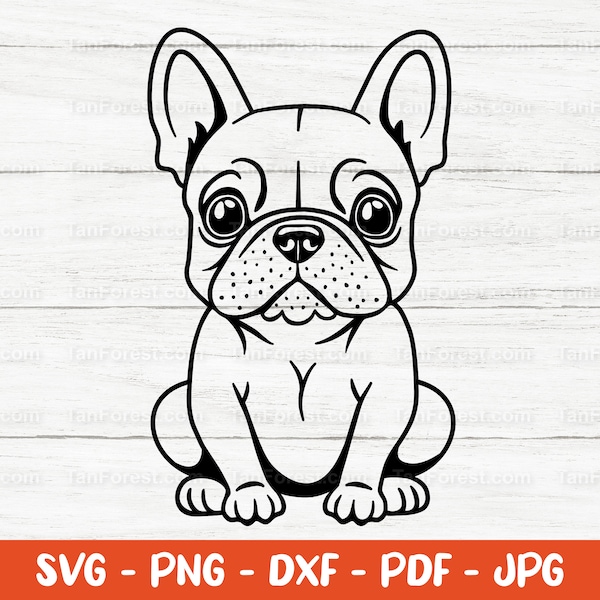 French Bulldog SVG outline cut file, Frenchie svg, Puppy svg, Cute frenchie svg, Dog svg, Bulldog vector, Frenchie mom svg, Bulldog png, dxf