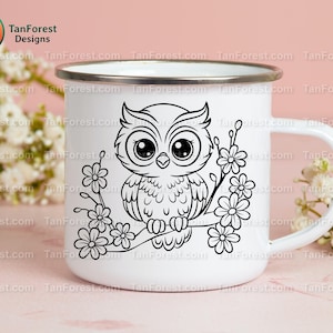 Cue Owl SVG-overzicht: snijbestanden voor de Cricut en Silhouette. Bosvogel op een tak Clipart, Floral Owl PNG, Forest Animal digitale download. afbeelding 4