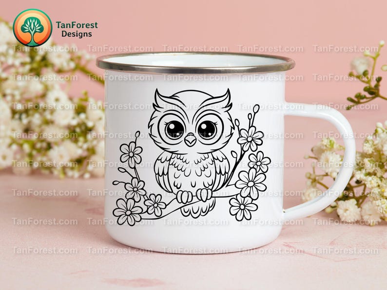 Cue Owl SVG-overzicht: snijbestanden voor de Cricut en Silhouette. Bosvogel op een tak Clipart, Floral Owl PNG, Forest Animal digitale download. afbeelding 4