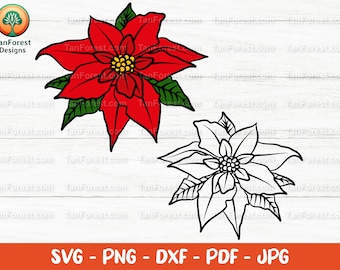 Poinsettia SVG, Layered and Outline Christmas Flower (Digital Download)