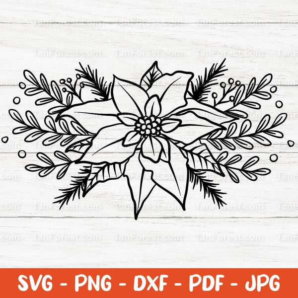 Poinsettia outline SVG, hand drawn poinsettia, Christmas flower svg, Christmas ornaments, Cut Files for Cricut and Silhouette
