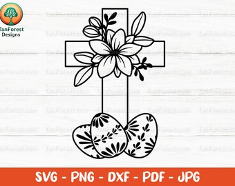 Floral Easter Cross SVG, Eggs, Christian Cut File (Digital Download)