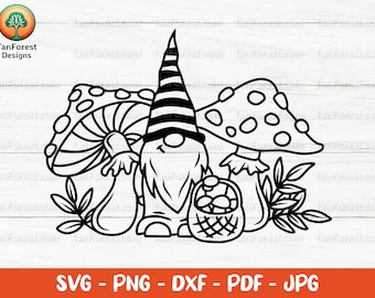 Fall gnome SVG outline. Autumn mushroom svg. Fungus svg. Kids shirt svg. Girl fall, boy fall. Svg, png, dxf Cut file for Cricut & Silhouette