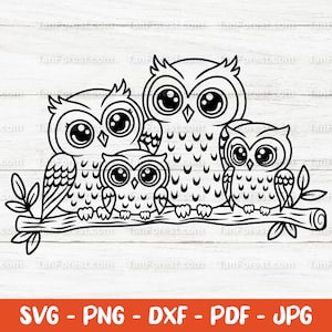 Carino file di taglio SVG per la famiglia di gufi. Gufo bambino svg, Clipart di gufi, Animali del bosco svg. Uccello svg. Kawaii svg. File di taglio per Cricut Silhouette
