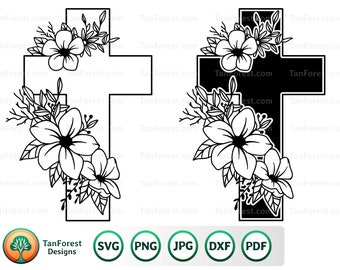 Floral Cross SVG, Christian cross svg, Faith cross svg, Easter cross svg, Christian easter svg, png. Cut files for Cricut and Silhouette.