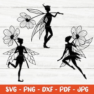 Fee SVG-Schnitt-Datei, Fee Clipart, Fee hält Blume, Gartenfee, Feen svg, Blumenfee. Druckbare Vektordateien. Druck als Datei