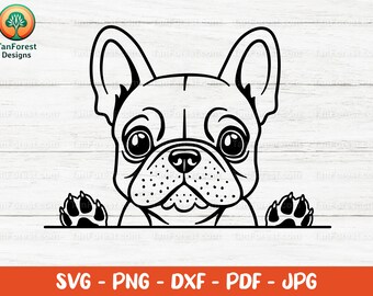 Bulldog francés asomado SVG, contorno de cachorro de dibujos animados (archivos de corte)
