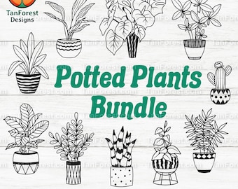 House plants SVG Bundle, Potted plants clipart, Potted succulents, Hand drawn vector art, Plant lover. Cut files for Cricut and Silhouette.