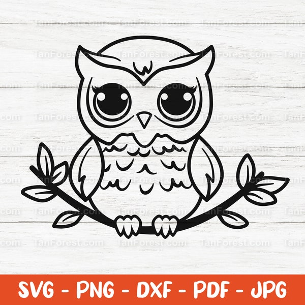 Owl svg outline cut file. Baby owl svg, Cute owl svg. Woodland animal svg. Bird svg. Kawaii svg. Cut files for Cricut and Silhouette.