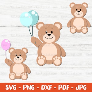 Ours en peluche SVG en couches, ours en peluche avec ballon Svg, svg ours mignon, clipart ours en peluche, fichiers coupés Svg, téléchargement numérique instantané.