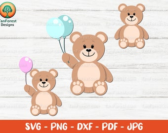 Teddy Bear with Balloon (svg, png, pdf, dxf, jpg) Digital Download