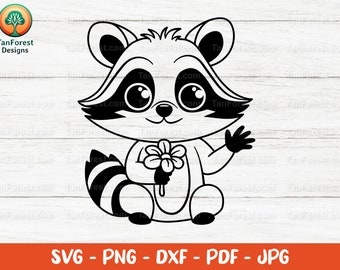 Baby Raccoon with Flower SVG, Woodland Animal Cut File (Digital Download)