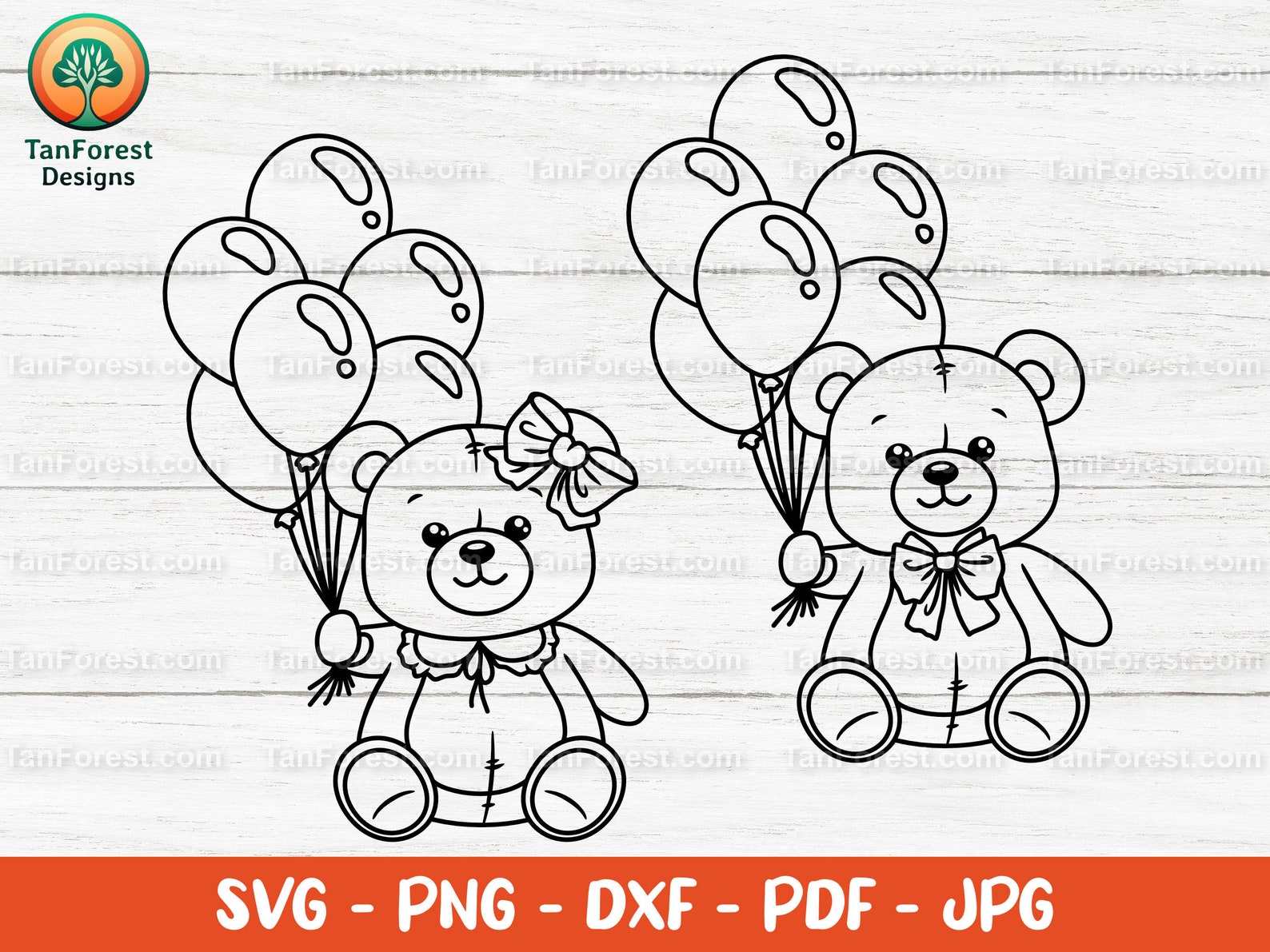 Cute Teddy Bear With Balloons SVG PNG DXF Outline. Cut Files Cricut ...