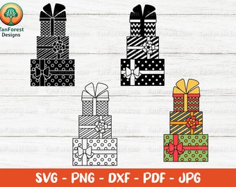 Pila de cajas de regalo SVG, regalos de Navidad vectoriales, archivos de corte Cricut (descarga digital)