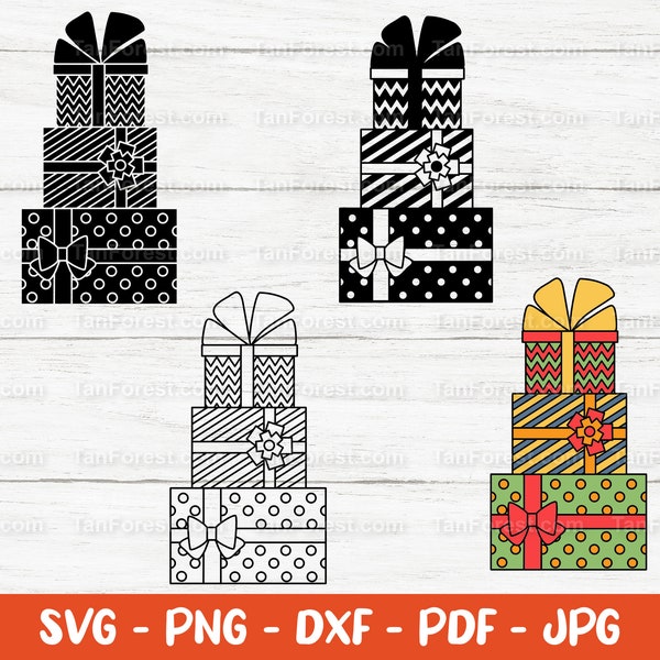 Pile of presents svg layerd, outline, Pile of gift boxes svg, Christmas presents vector, Birthday gifts svg, Cut files for Cricut.
