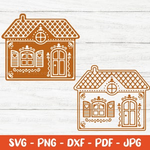 Gingerbread House SVG layered & outline, Christmas cottage vector, Christmas Decor, Svg, Png, Dxf cut files for Cricut. Digital Download.