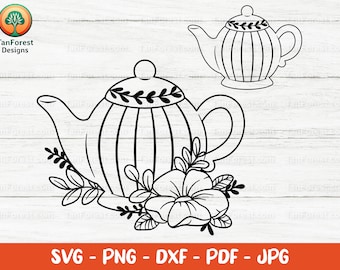 Floral Teapot SVG, Flower Kitchen Design (Cut Files)