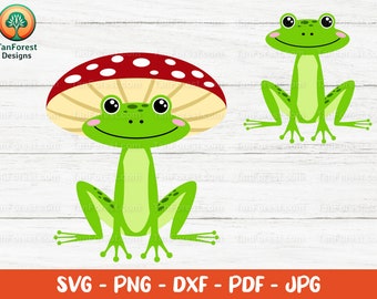 Frog SVG layered cut file. Frog with Mushroom Hat svg, Cute frog, Cottagecore frog svg, png, dxf Cut files for Cricut and Silhouette.