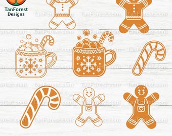 Paquete SVG de pan de jengibre, imágenes prediseñadas de galletas navideñas recortadas (descarga digital)