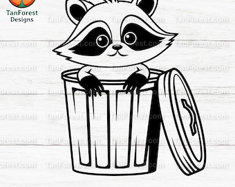 Guaxinim na lata de lixo SVG | Clipart travesso (Download digital)