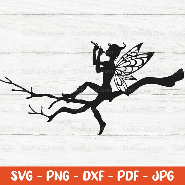 Fairy SVG cut file. A fairy sitting on a tree branch. Fairy Clipart. Garden fairy svg. Forest pixie. Fairy cut file for Cricut & Silhouette.