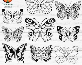 Bundle SVG papillon, contour dessiné à la main. Clipart papillons. Fichiers coupés pour Cricut Silhouette, téléchargement numérique Svg Png Jpg Pdf Dxf.
