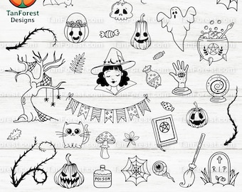 Halloween SVG Bundle | Spooky Outline Doodles | Cricut & Silhouette Cut Files
