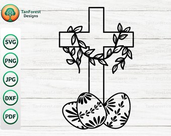 Cross SVG, Cross with floral garland and Easter eggs svg, Faith cross svg, Religious Easter, Christian svg, Cut files for Cricut Silhouette.