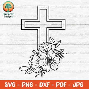 Christian Easter Cross SVG, Religious Easter Floral Clipart, Faith-Based Spring Design, Cross with Flowers Digital Download, Cricut Cut File