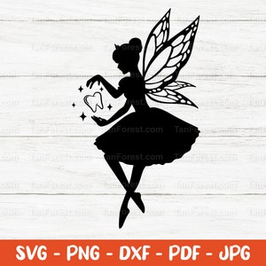 Fichier coupé Svg fée des dents. Clipart de fée des dents. Svg princesse fée des dents. Fée des dents pour enfants. Fichiers de coupe Svg, dxf, png pour Cricut & Silhouette.