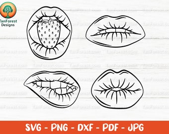 Lips Outline SVG, Kiss Clipart, Strawberry Mouth (Digital Files)