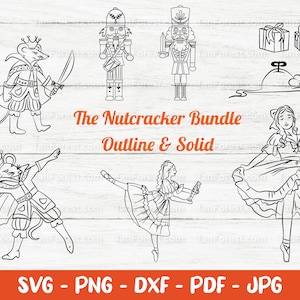 The Nutcracker SVG Outline & Solid, Nutcracker Bundle Clipart, Ballet svg, Christmas svg, arquivos de corte para Cricut