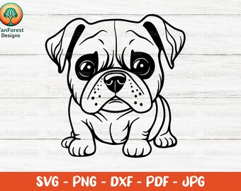 Cachorro de bulldog SVG, bulldog inglés, amante de los perros (archivo de corte)